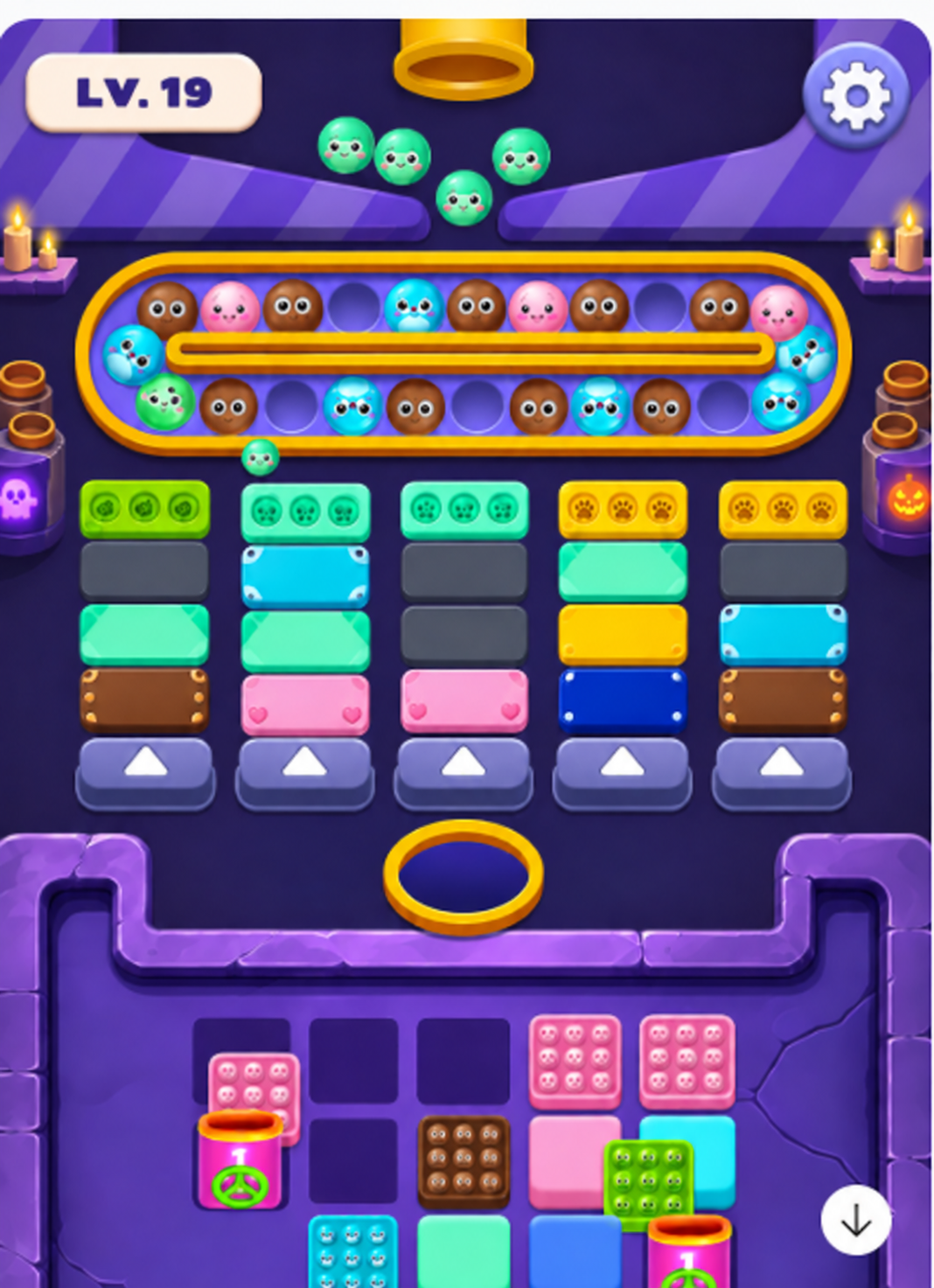 Marble Paws sorting puzzle gameplay showing level 19